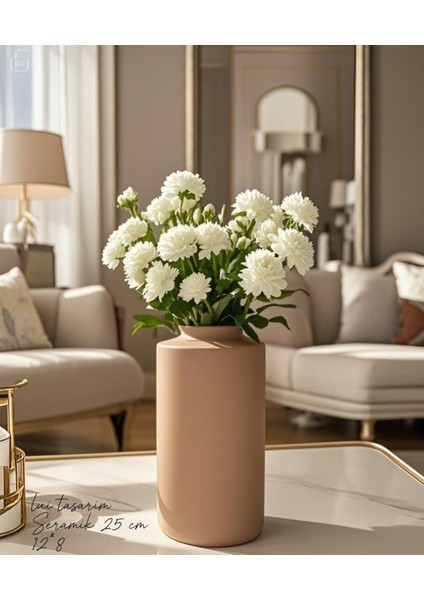 Bohem Tarzı Koyu BEJC25 cm Sade Seramik Iskandinav Bohem Tasarım Otel Ofis Dekorasyon Vazo
