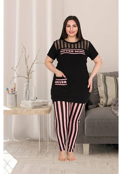 Lady Büyük Beden Kısa Kollu Kapri Pijama Takımı