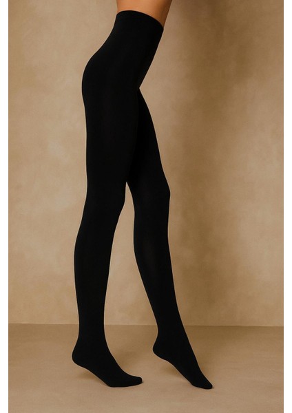 Siyah Rengi Içi Polar Termal Içlik Sıcak Tutan Külotlu Çorap