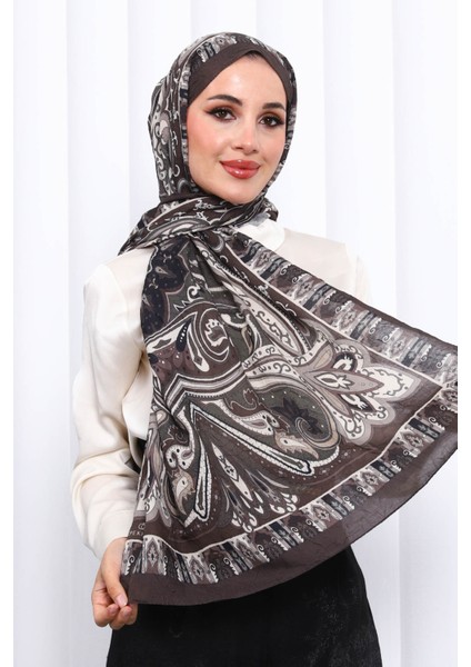 Kahverengi Desenli Kraş Şal