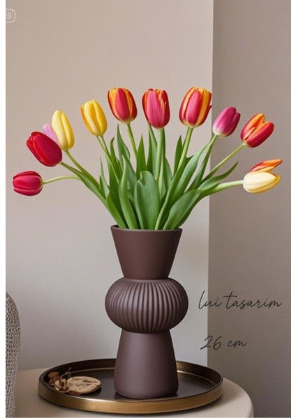 Uzun Yeşil Bohem Büyük Boy Seramik Nordic Tarz Şık Sade Iskandinav Tarzı Vazo Seramik 26CM modelleri