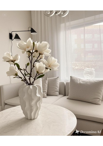 Beyaz Vazo Seramik Özel Tasarım Xl Boy Mona Vazo