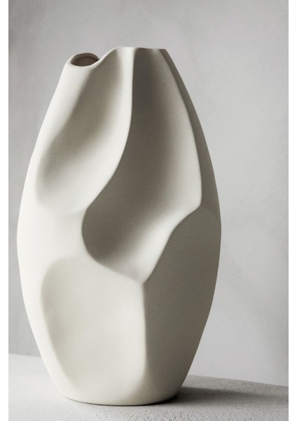 Vazo Seramik Krem Rengi Modern Xl Boy 32 cm Avrupa Japandi Iskandinav Tarzı