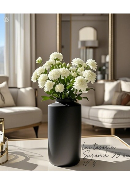 Siyah Bohem Tarzı 25 cm Sade Seramik Iskandinav Bohem Tasarım Otel Ofis Dekorasyon Vazo