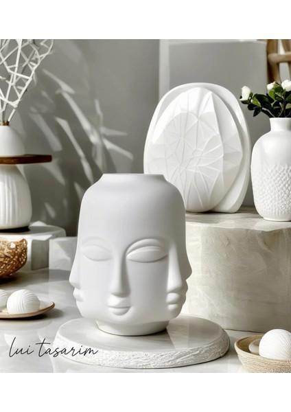 Vazo Trend Bohem Buddha Büyük Xl Boy Seramik Mat Beyaz Vazo