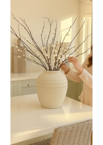 Krem Rengi Seramik Bohem Küp Vazo 28*28 cm Büyük Boy fırsatları