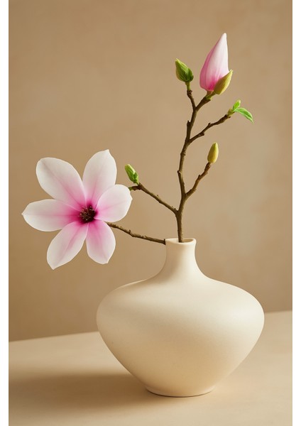 Krem Renk Luna Vazo Seramik El Yapımı Trend Iskandinav 19*22*3 cm Bohem Dekorasyon