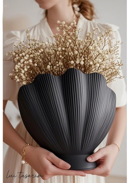 Istiridye Vazo Doğal Seramik Siyah (Beton Alçı Değildir Büyük Boy) fiyatları