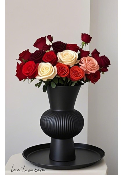 Uzun Siyah Bohem Büyük Boy Seramik Nordic Tarz Şık Sade Iskandinav Tarzı Vazo Seramik 25CM