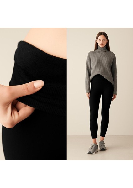 Yumuşacık Kumaşı ve Termal Yüzeyiyle Sicak Tutan Siyah Peluş Thermal Tayt modelleri