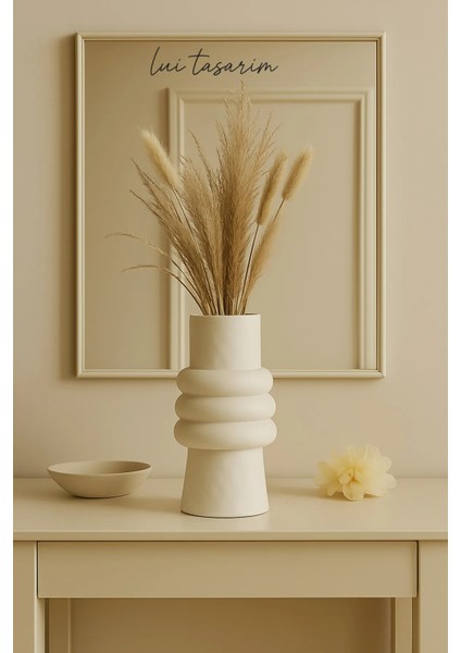 Krem Rengi Seramik Vazo Meri Iskandinav Tarzı Modern Minimalist Sade Dekoratif 23 cm Vazo