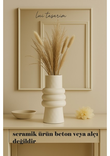 Krem Rengi Seramik Vazo Meri Iskandinav Tarzı Modern Minimalist Sade Dekoratif 23 cm Vazo fiyatları