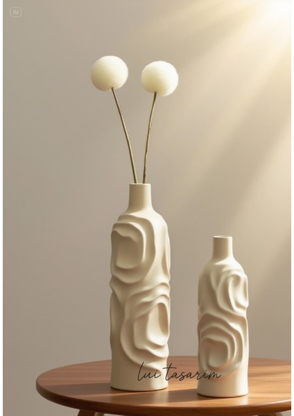 Krem Rengi Vazo 2'li Seramik Set Arin Vazo Bohem Iskandinav Japon Tarzı fiyatları