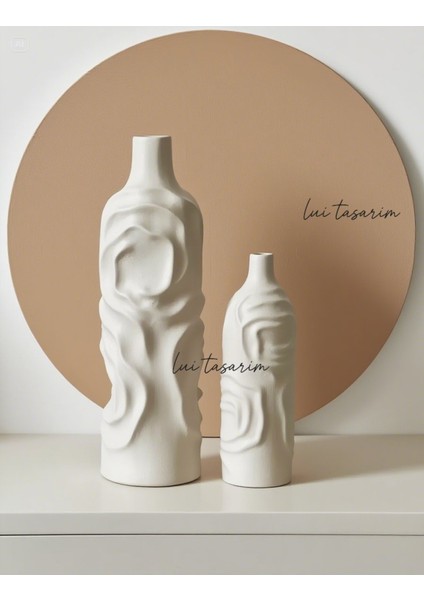 Krem Rengi Vazo 2'li Seramik Set Arin Vazo Bohem Iskandinav Japon Tarzı fırsatları
