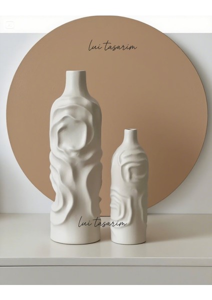 Krem Rengi Vazo 2'li Seramik Set Arin Vazo Bohem Iskandinav Japon Tarzı indirimleri