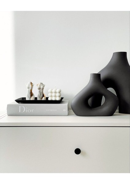 Siyah Vazo 2'li Seramik Xl Boy Bohem Sade Şık Modern Tasarım fırsatları