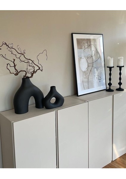 Siyah Vazo 2'li Seramik Xl Boy Bohem Sade Şık Modern Tasarım indirimleri