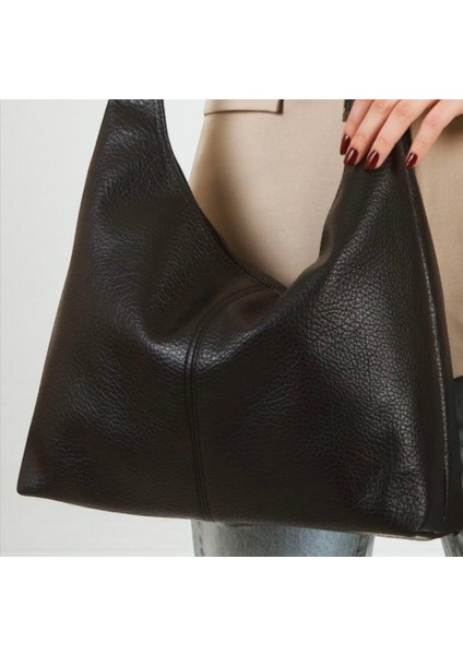 Kadın Siyah Deri Günlük Salas Kol Çantası