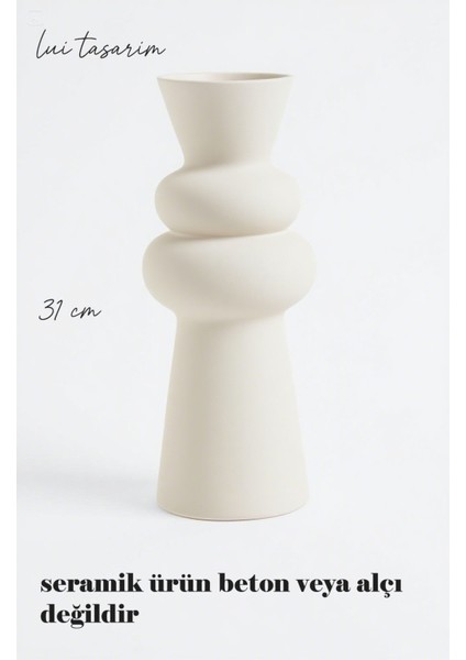 Kremit Rengi Vazo Iskandinav Tarzı Modern Minimalist Sade Dekoratif 31 cm Vazo