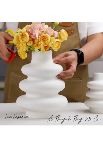Beyaz Bohem Xl Büyük Boy Seramik Nordic Tarz Beyaz Sade Iskandinav Tarzı Twist Vazo Seramik 25CM