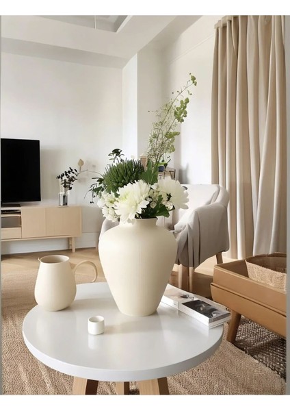 Iskandinav Tarzı Bohem Trend 24 cm Sade Dekoratif Antik Beyaz Seramik Vazo fiyatları