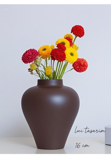 Zarif Iskandinav Tarzı Sade Seramik Mat Kahverengi Vazo 16 cm fiyatları