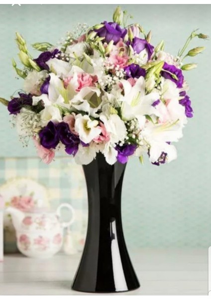 Dekoratif Parlak Siyah Pampas Cam Vazo 32 cm