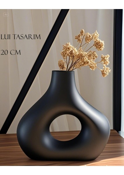 Siyah Zarif Iskandinav Tarzı Sade Seramik Mat Beyaz Vazo 20CM