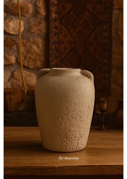 Küp Vazo Seramik Bej Renk Dokulu Modern 25CM Avrupa Japandi Iskandinav Tarzı fiyatları
