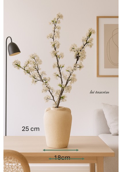 Küp Vazo Seramik Bej Renk Dokulu Modern 25CM Avrupa Japandi Iskandinav Tarzı modelleri