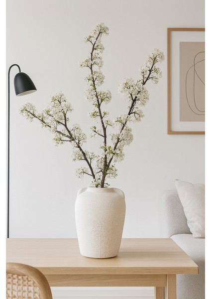 Küp Vazo Seramik Bej Renk Dokulu Modern 25CM Avrupa Japandi Iskandinav Tarzı fırsatları