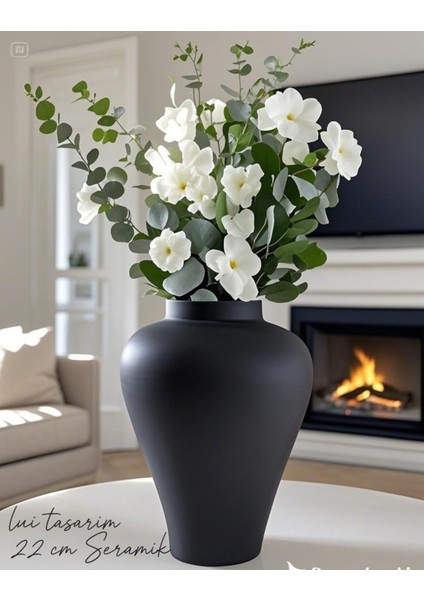 Siyah Seramik Küp Vazo 24 cm Dekorasyon Modern Minimalist Bohem Sade Şık