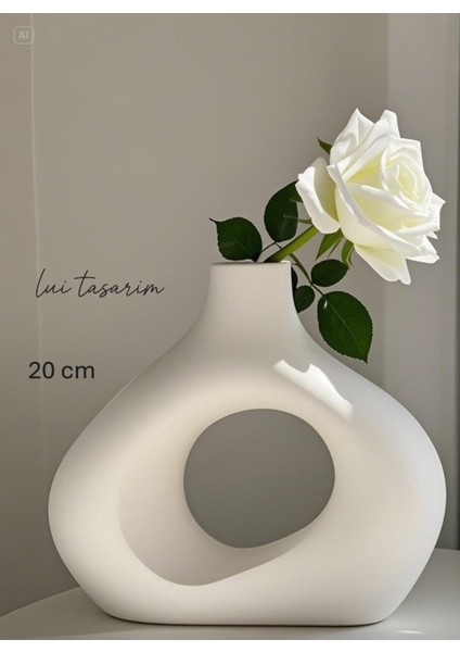 Beyaz Zarif Iskandinav Tarzı Sade Seramik Mat Beyaz Vazo 20CM