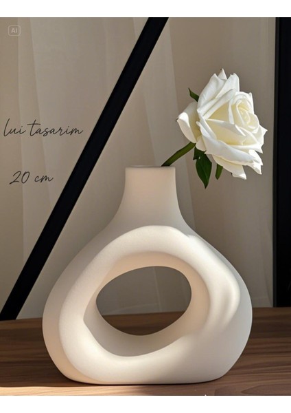 Beyaz Zarif Iskandinav Tarzı Sade Seramik Mat Beyaz Vazo 20CM modelleri