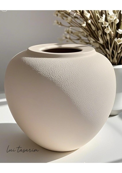 Krem Rengi Ada Doğal Seramik Dokulu Vazo El Yapımı Sade Bohem Trend Minimalist Tasarım fiyatları