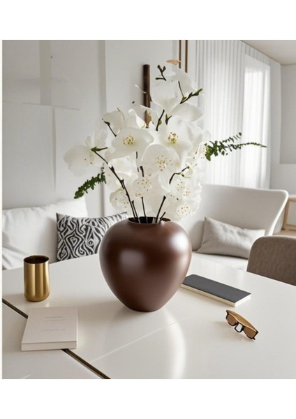 Tasarım Vazo Seramik Iskandinav Tarzı Kahve Rengi Bohem Trend Sade Büyük Boy Topik Vazo