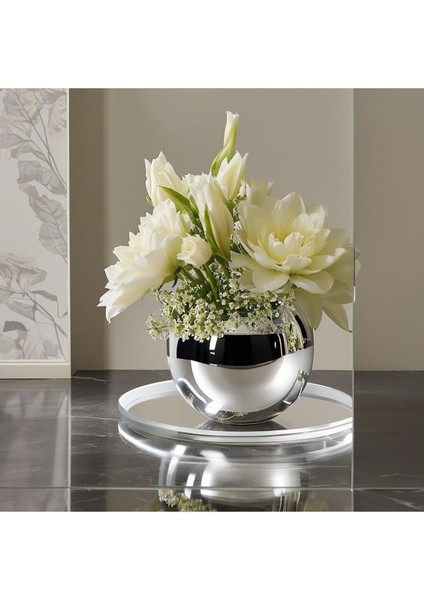 Paşabahçe Vazo Dekoratif Aynalı Cam Gümüş Renk Parlak Vazo Şık fiyatları
