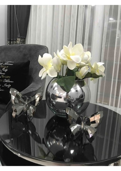 Paşabahçe Vazo Dekoratif Aynalı Cam Gümüş Renk Parlak Vazo Şık modelleri