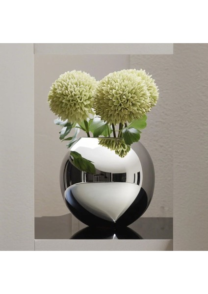 Paşabahçe Vazo Dekoratif Aynalı Cam Gümüş Renk Parlak Vazo Şık