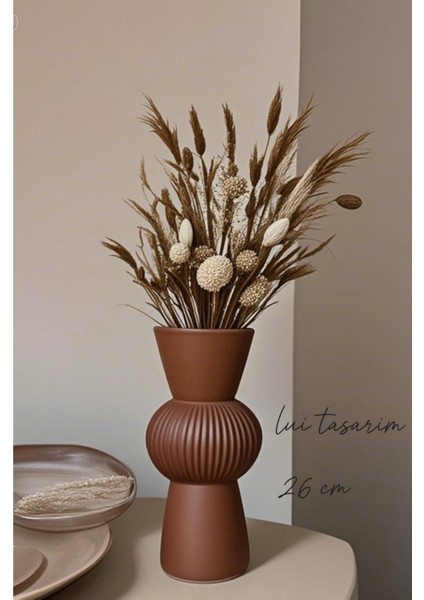 Uzun Kahverengi Bohem Büyük Boy Seramik Nordic Tarz Şık Sade Iskandinav Tarzı Vazo Seramik 26CM