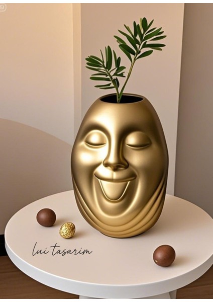 Gold Bohem Tarz Face Tasarım Seramik Trend Iskandinav 23 cm Büyük Xl Sevimli Surat Bonci Vazo