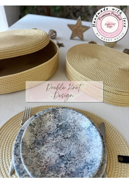 14 Parça Set Oval Gold Tress Supla Amerikan Servis Hediyelik Yemek Masası Davet Masası fırsatları