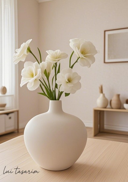 Beyaz Renk Luna Vazo Seramik El Yapımı Trend Iskandinav 19*22*3 cm Bohem Dekorasyon