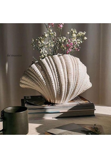 Istiridye Inci Vazo Krem Renk Xl Boy 32CMPEARL Seramik Modern Şık Vazo Dekorasyon Salon Ev Otel