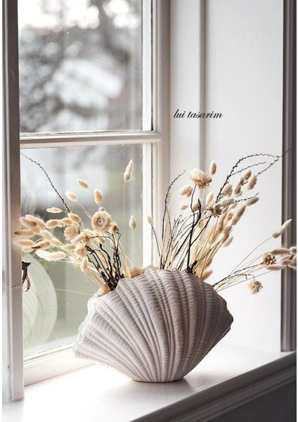 Istiridye Inci Vazo Krem Renk Xl Boy 32CMPEARL Seramik Modern Şık Vazo Dekorasyon Salon Ev Otel modelleri