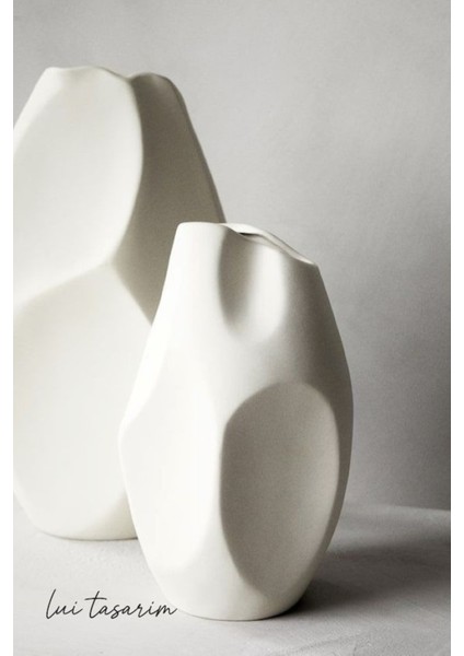 Vazo Seramik Krem Rengi Modern Xl Boy 23CM Avrupa Japandi Iskandinav Tarzı