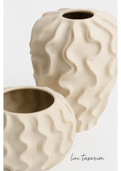 Krem Rengi Mat Seramik 2li Vazo Seti Stonware Büyük Boy Mona Vazo modelleri
