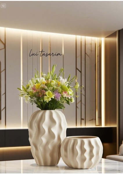 Krem Rengi Mat Seramik 2li Vazo Seti Stonware Büyük Boy Mona Vazo indirimleri