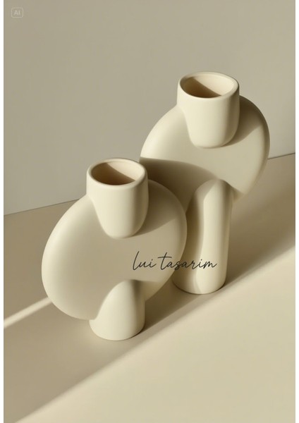 Krem Rengi Seramik 2'li Vazo Iskandinav Japon Tarzı Trend Dekorasyon 18*28 modelleri