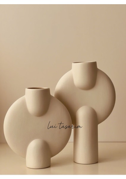 Krem Rengi Seramik 2'li Vazo Iskandinav Japon Tarzı Trend Dekorasyon 18*28 fırsatları